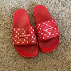 Supreme X Louis Vuitton Red Slides In 